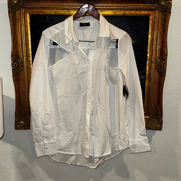 Nasty Gal NEW White Long Sleeve Button Down with Cut Outs Size Large - Picture 1 of 5